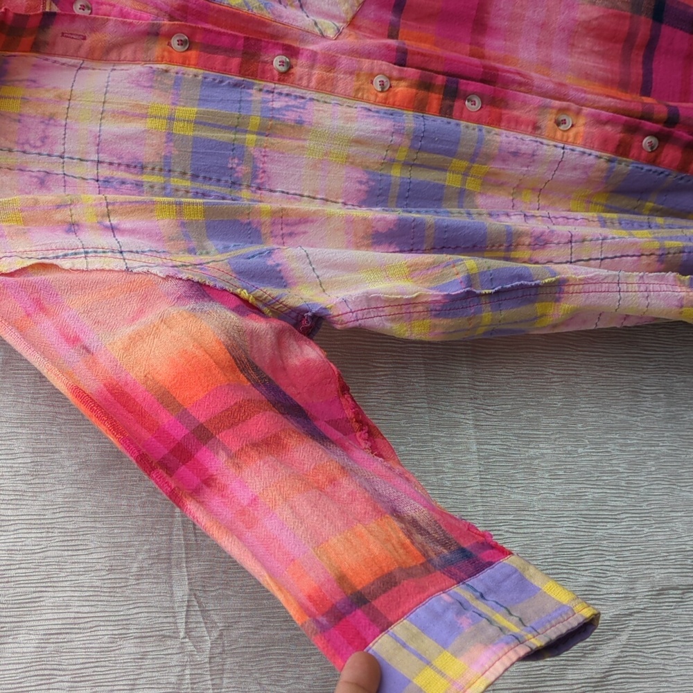 Plaid Cotton Button Down Shirt Small Oversized - Picture 4 of 6